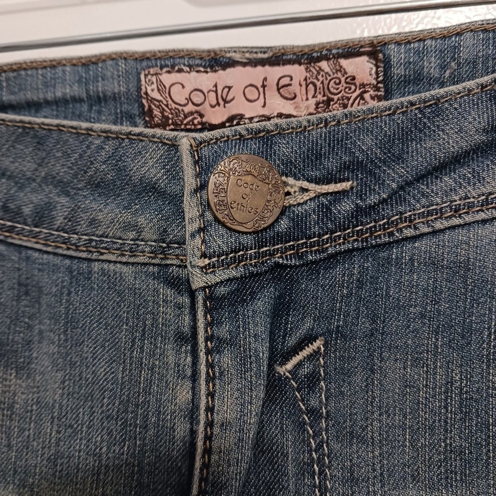 Y2K Flared Jeans Bell Flare Acid Wash Medium Blue Boho Bohemian Festival Vntg 7 - Picture 11 of 14